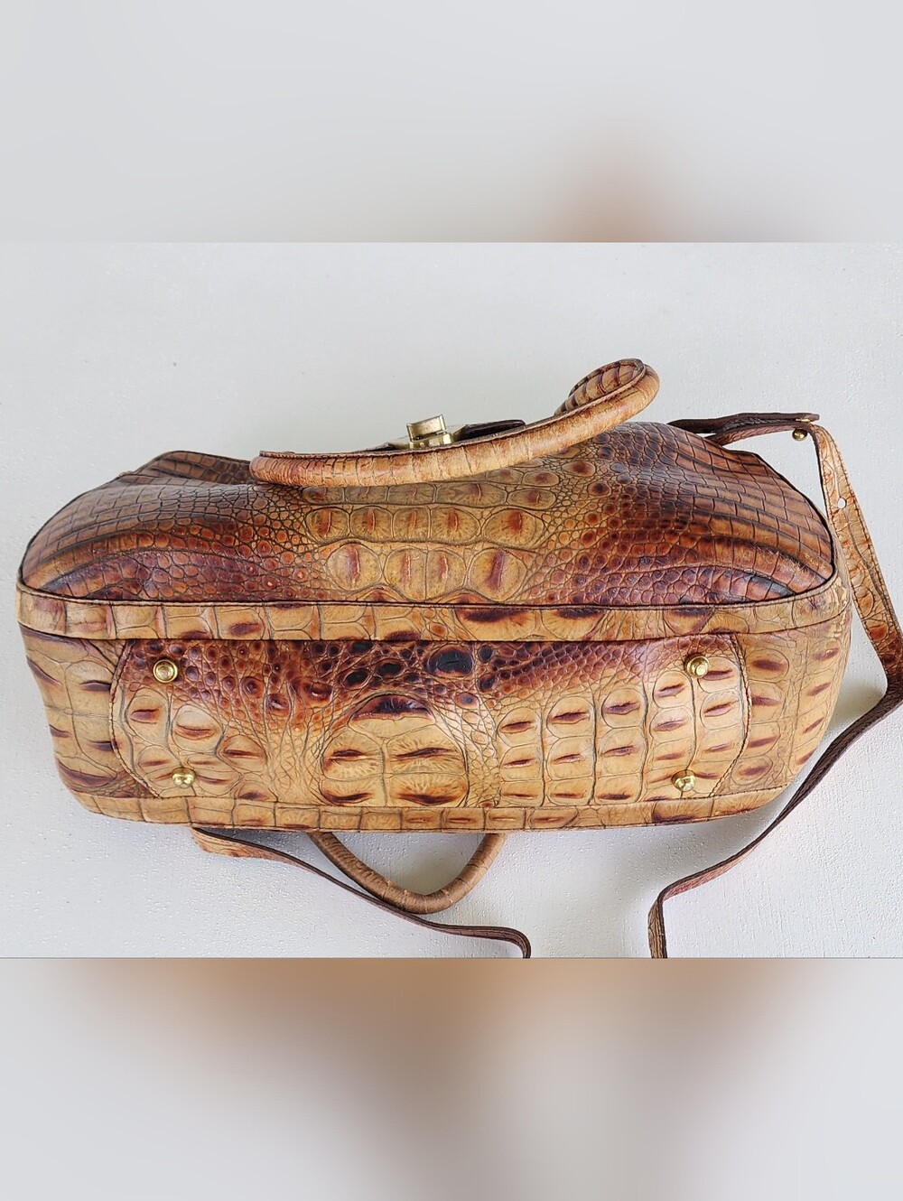 Brahmin Tan and Brown Crocodile-Embossed Satchel - Picture 12 of 15